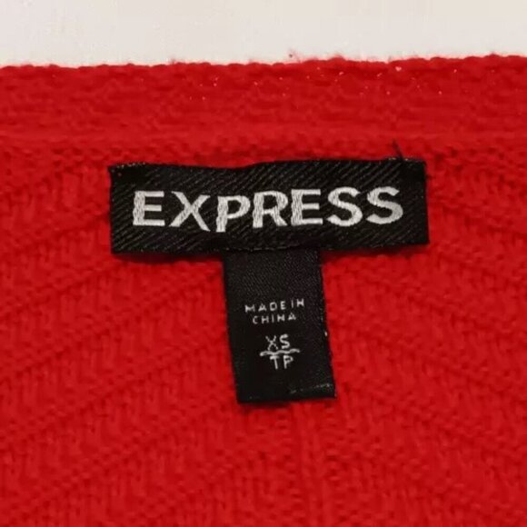 Express Chevron Pattern Knit V-Neck Sweater Women’s XS Red Droptail High-Low Hem - Picture 13 of 14